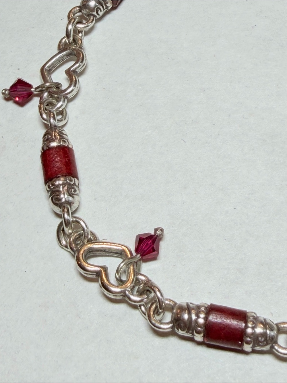Brighton Heart Song Red Crystal Heart Link Bracelet Silver Tone